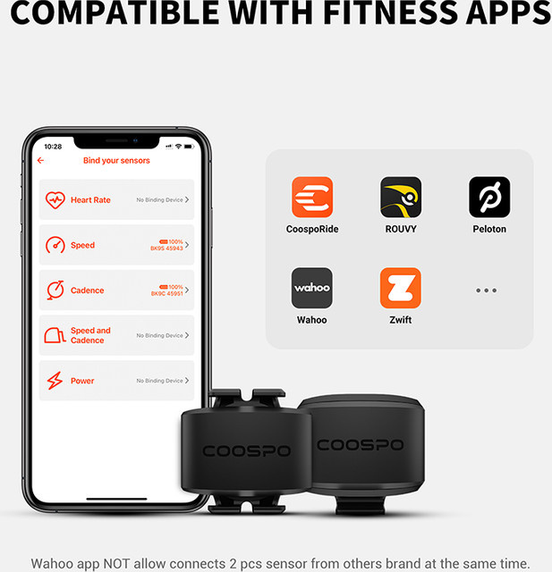 COOSPO BK9 Fahrradgeschwindigkeits- und Cadenzsensor in Schwarz mit Bluetooth 5.0 und ANT+ Technologie, IP67 wasserdicht, kompatibel mit Zwift, Rouvy und Peloton - Bild 1
