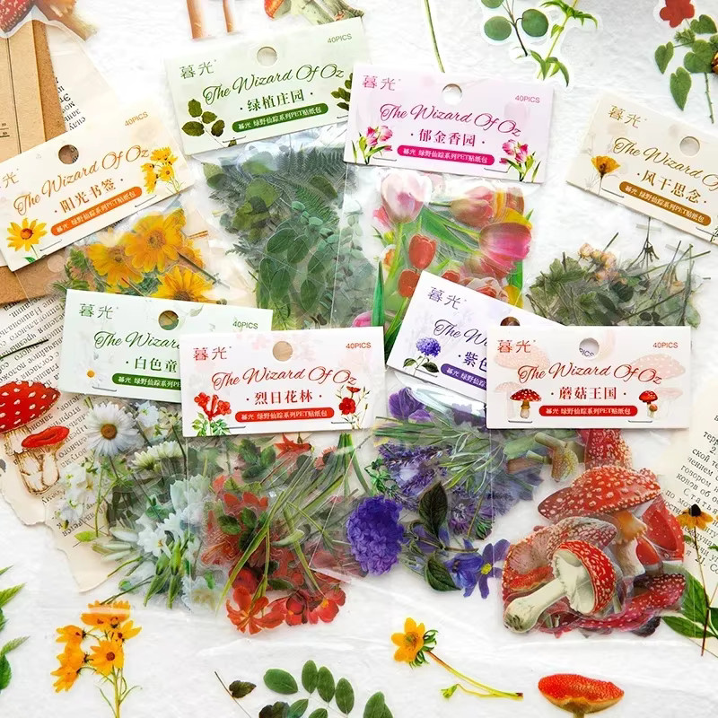 40-teiliges PET-Aufkleberset Wizard of Greenery Serie mit transparenten Blumen-Collagen für deine Tagebuch-Dekoration in Multicolour - Bild 1