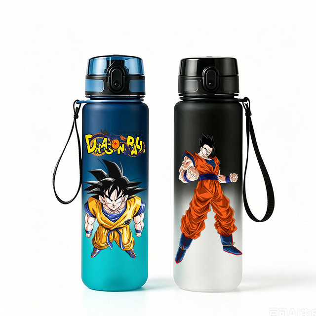 Bandai Dragon Ball Z Anime Wasserflasche, Sportflasche, 650ml, mit Pop-Up-Deckel, mit Tragbarem Schlüsselband, Farbverlauf Matt, Auslaufsichere Trinkflasche - Bild 1