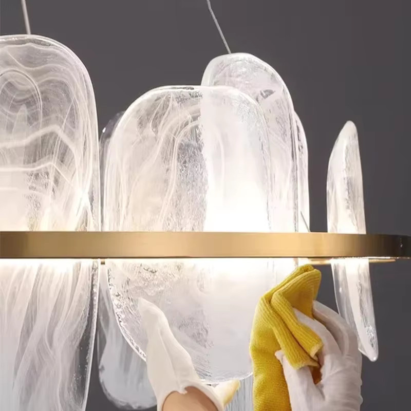ZIMULONG Runde LED-Pendelleuchte im Art-Deco-Stil mit Wolkenglas und goldenem Ring, dimmbar, Gold/Messing und Weiß - Bild 4