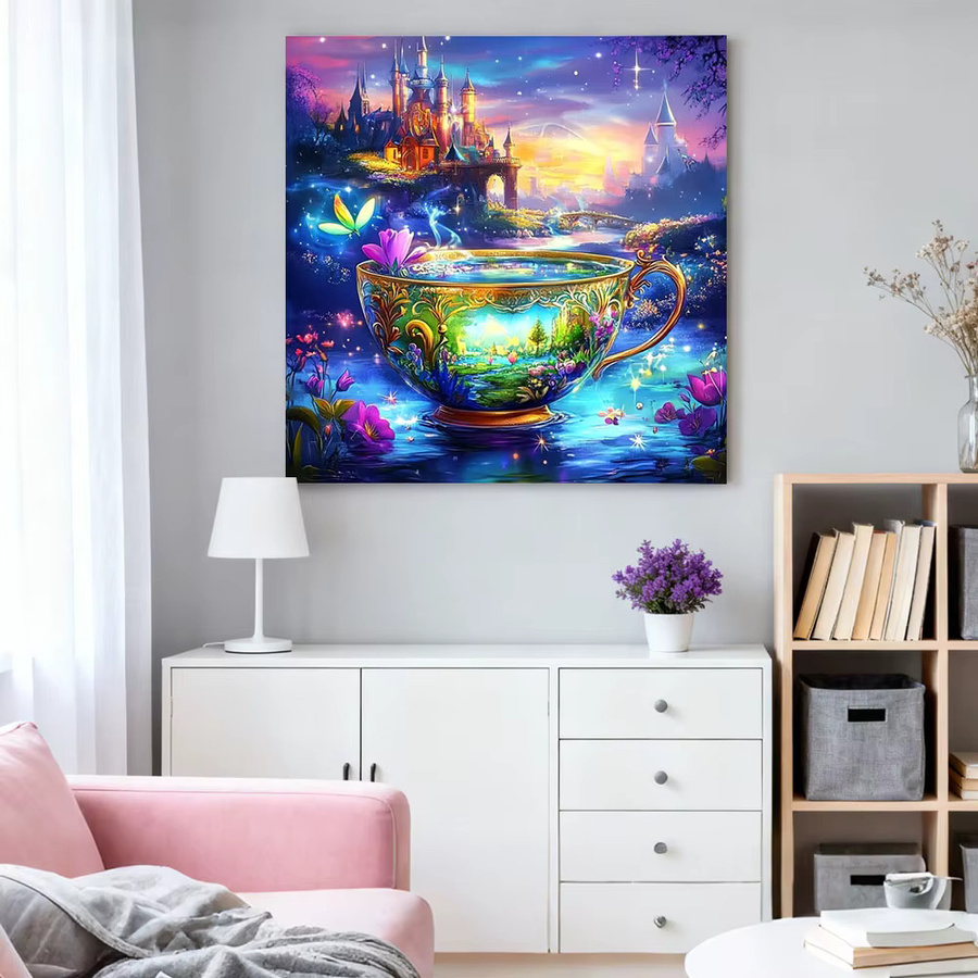 HUACAN Diamant-Mosaik Set Schloss-Landschaft als Strass-Malerei für die Wanddekoration, Mehrfarbig, B/H: 20 x 20 cm - Bild 3