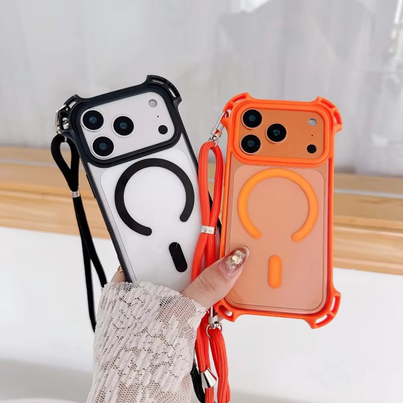 EHUIDE Transparente iPhone Hülle mit Lanyard und Magnet für kabelloses Laden, stoßfestes Armband, Grau - Bild 1