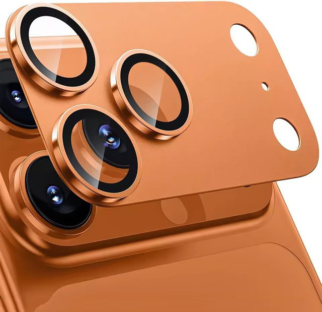 Metall Kamera-Objektivschutz für iPhone 17 Pro Max, iPhone 17 Pro und iPhone 17 Air in Orange mit gehärtetem Glas und Legierung - Bild 1