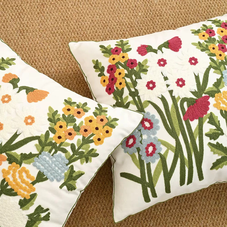BUYNOW Kissenbezug mit Blumenstickerei in Rot im nordischen Stil für Sofa und Wohnzimmer - Bild 2