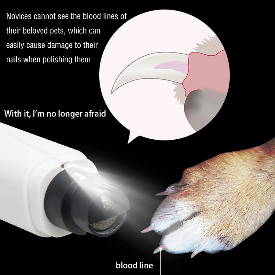 XMSJ Elektrischer Krallenschleifer für Hunde und Katzen in Weiß mit LED-Licht und Sicherheitsschutz, wiederaufladbarer Nageltrimmer für Welpen - Bild 3