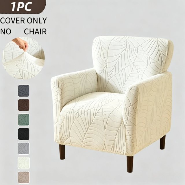 Yupartex Elastischer Sesselbezug mit Jacquard-Blattmuster in Beige und Weiß - Bild 1