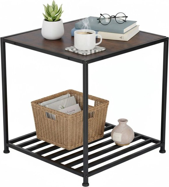 Relaxdays Beistelltisch im Industrial Design aus Stahl und Holzwerkstoff in Schwarz, B/T/H: 50 x 50,5 x 50,5 cm - Bild 1