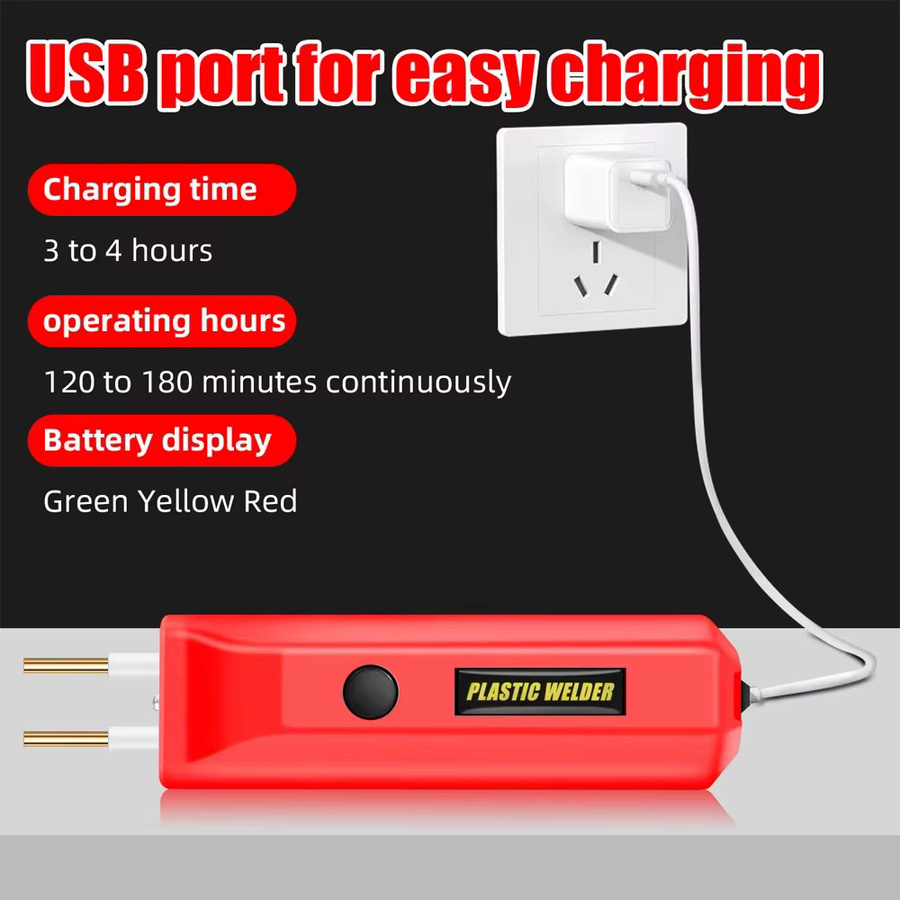 Kabelloses Kunststoff-Schweißset in Rot mit 200 Heftklammern und USB-C-Aufladung für die Autoreparatur - Bild 4
