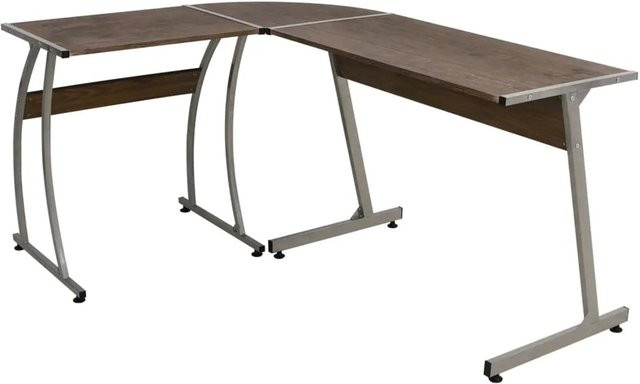 vidaXL Eckschreibtisch Modern Braun aus MDF und Metall für Home-Office und Schlafzimmer - Bild 1