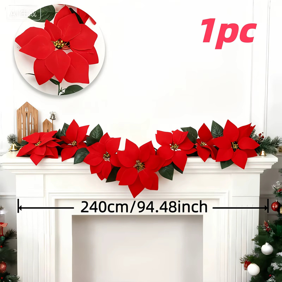 DUTRIEUX Künstliche rote Weihnachtsstern-Rebe als florale Girlande für Dekorationen im Innen- und Außenbereich - Bild 4