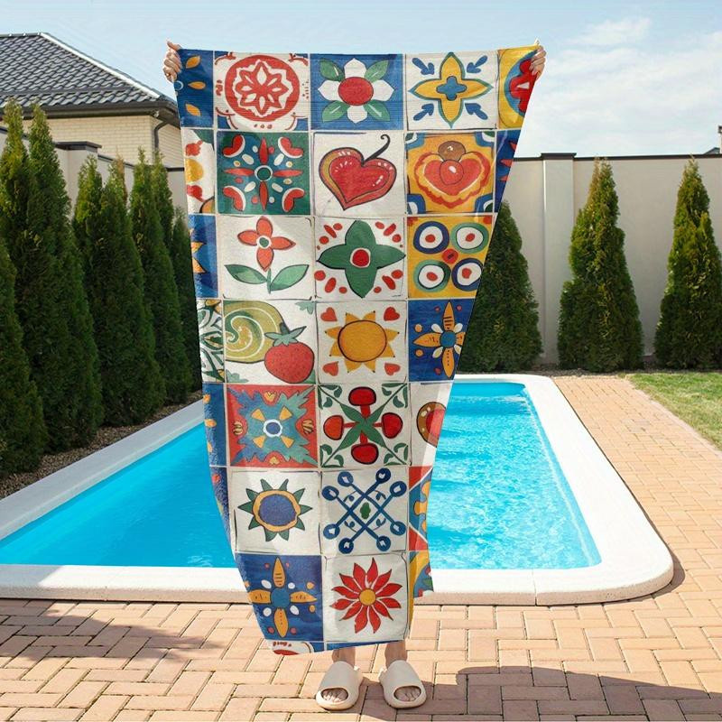 Dalangpa Bohemian Strandtuch mit Kachelmuster in Weiß und Multicolour, Winddicht und Sonnenschutz, Breite: 30 cm, Höhe: 60 cm - Bild 3