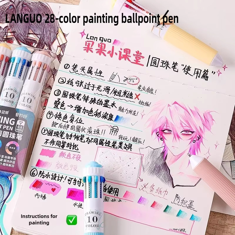 LANGUO Mehrfarbiger Kugelschreiber mit 146/10 Farben und Soft-Grip, 0,8 mm Stiftspitze für Schule und Büro - Bild 2
