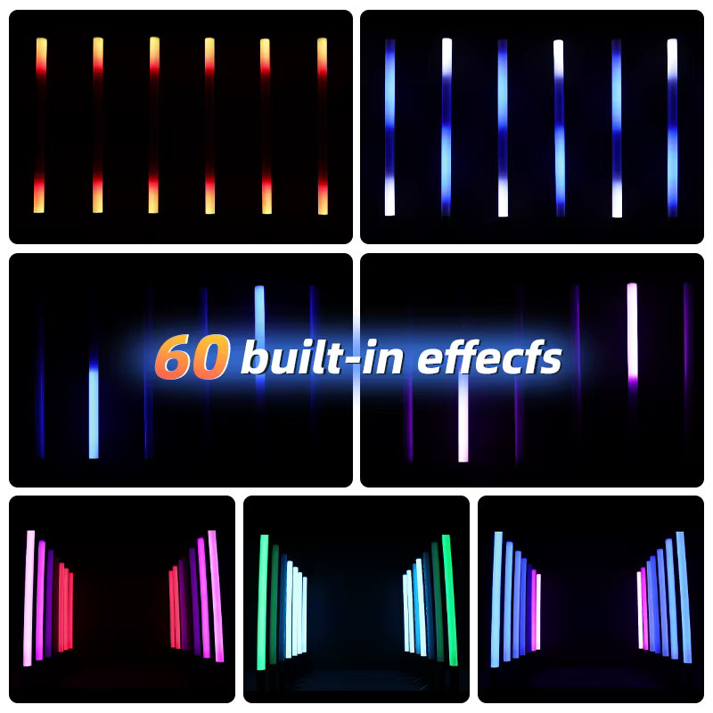REIZ 8-teiliges Bühnenbeleuchtungs-Set mit kabellosen, wiederaufladbaren RGBIC LED-Röhren, IP65 wasserdicht, 360-Grad-Pixel-Effekt, Schwarz - Bild 4
