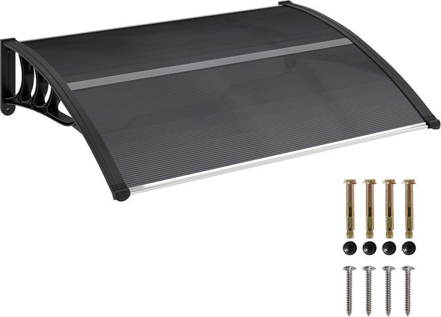 Outsunny Vordach für Haustür aus Aluminium und Polycarbonat in Schwarz und Transparent, B: 100 cm, T: 75 cm, H: 23 cm - Bild 1