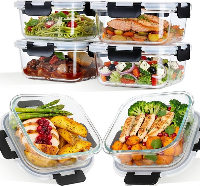 SAEIV Quadratische Glas-Lunchbox, 800ml, Transparent, Mikrowellen- & Ofenfest, Auslaufsichere & Luftdichte Bento-Box - Bild 1