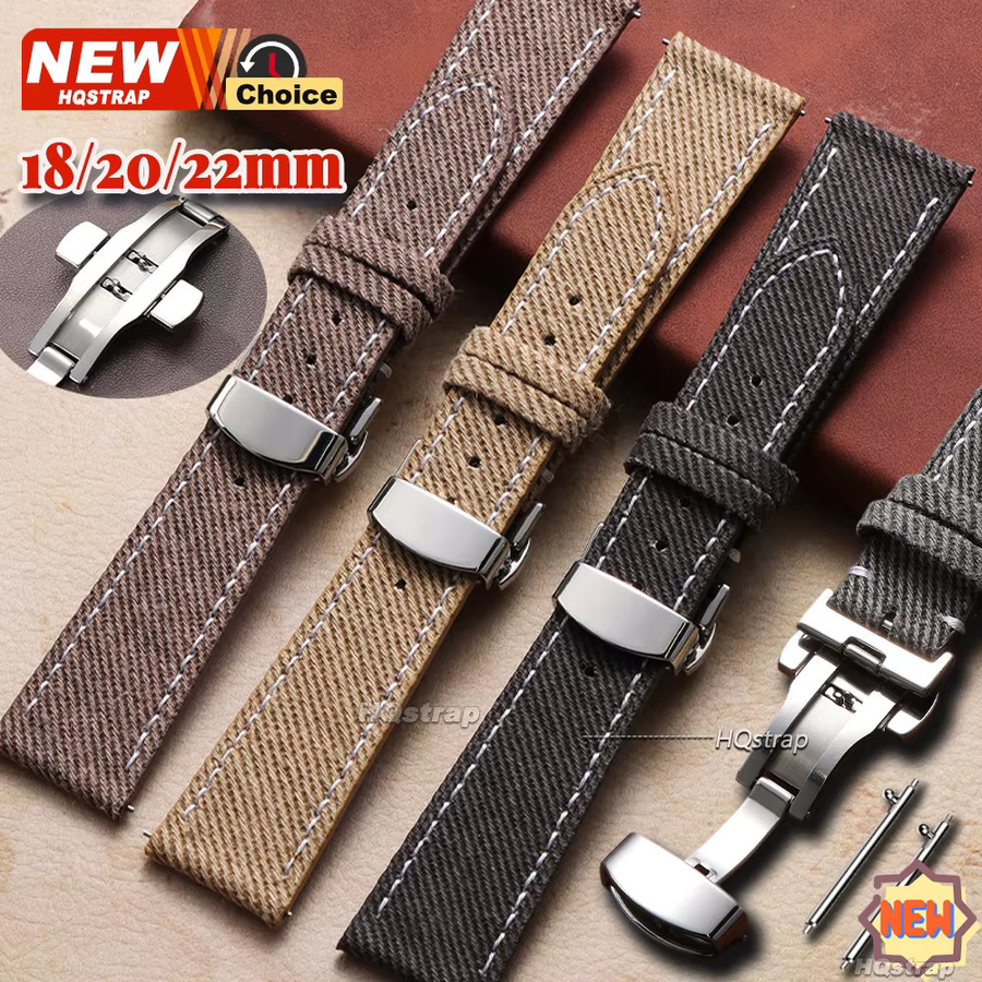 HQstrap Uhrenarmband Leder, Denim-Stil, Schmetterlingsverschluss, 18mm 20mm 22mm - Bild 6