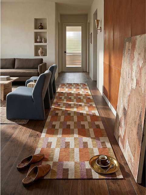 Geometrischer Läufer Kadima Design in Orange-Natur, B/T: 60 x 230 cm - Bild 1