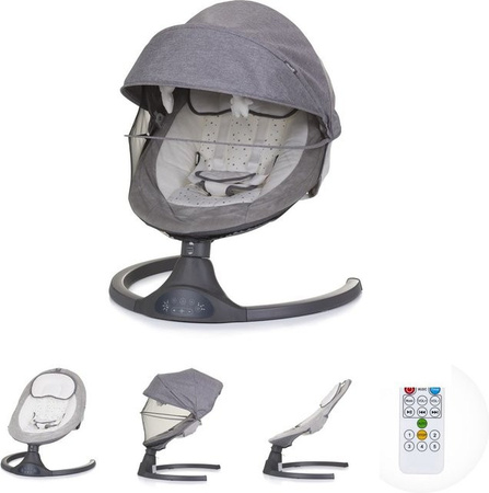 Chipolino Babywippe Brida in Grau mit Fernbedienung, Moskitonetz, Kissen und Plüschtieren