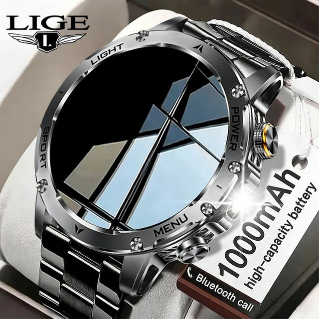 LIGE Neue Outdoor Smartwatch für Herren mit 1,7 Zoll Display, Bluetooth Anruffunktion, Herzfrequenzmessung und Taschenlampe, wasserdicht, Schwarz/Silber - Bild 1