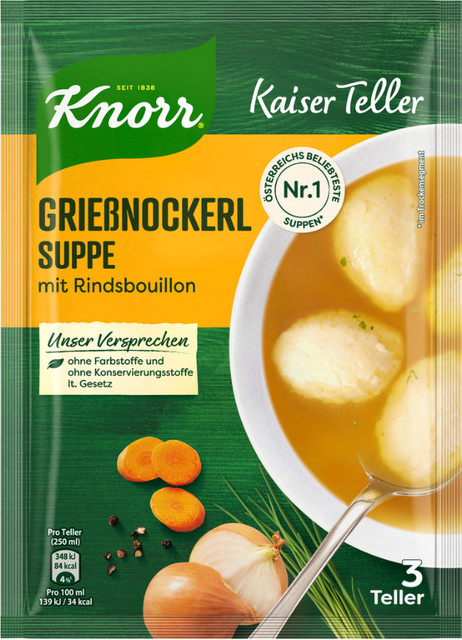 Knorr Kaiser Teller Grießnockerl-Suppe mit Rindsbouillon 3 x 22,33 g - Bild 1