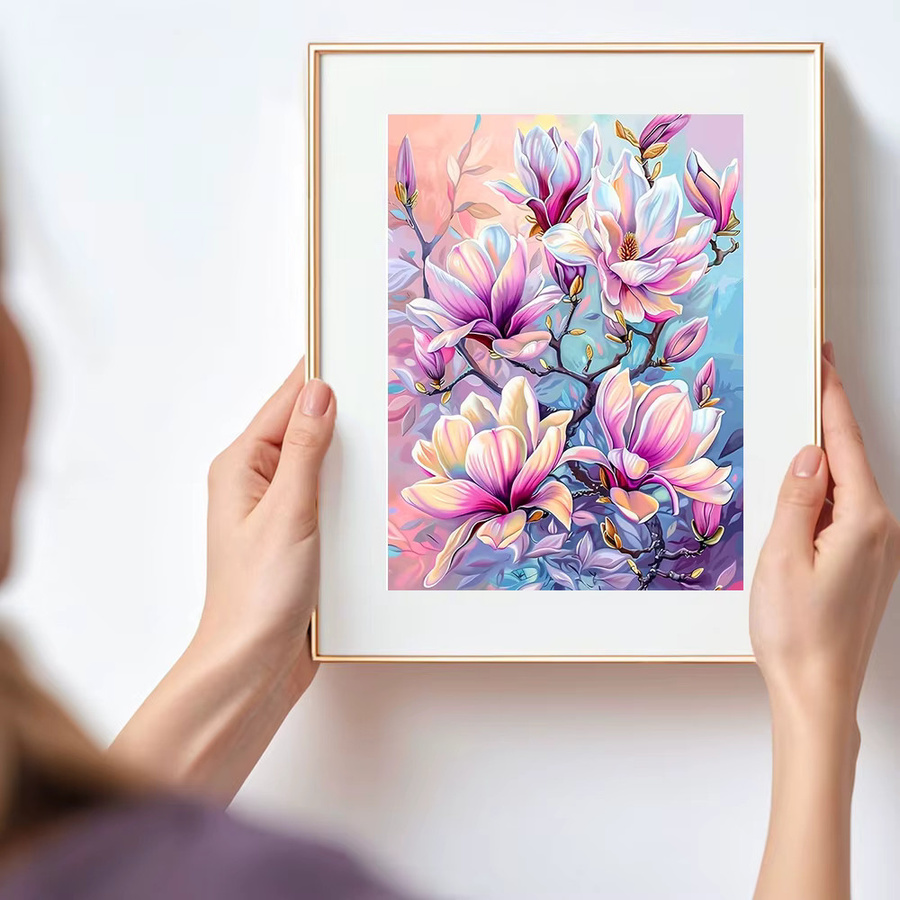 Huacan Diamantstickerei Set Magnolie Blume mit Rundsteinen in Mehrfarbig, B/H: 20 x 30 cm - Bild 3