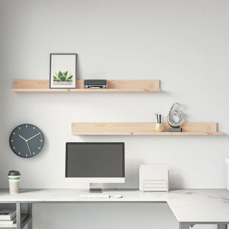 Vidaxl Wandregal Set aus Massivholz Kiefer in Natur Braun, 2 Stück, B/H/T: 110 x 9 x 11 cm - Bild 1