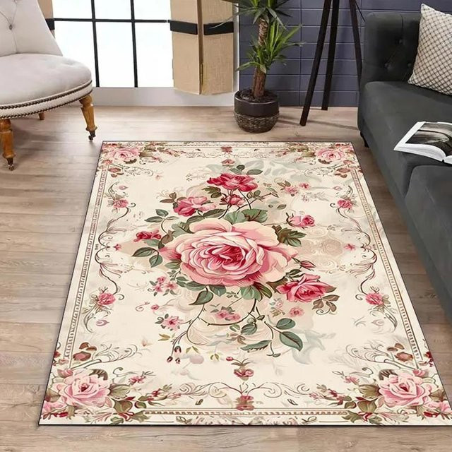 Karpetti Vintage-Teppich mit floralem Druck, maschinenwaschbar und rutschfest, B/T: 120 x 160 cm, Mehrfarbig - Bild 1
