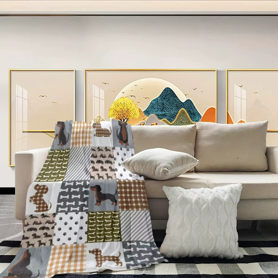 Weiche Flanell-Überwurfdecke von ZZN mit Dackel-Hund-Aufdruck in Multicolour für Bett und Sofa - Bild 2