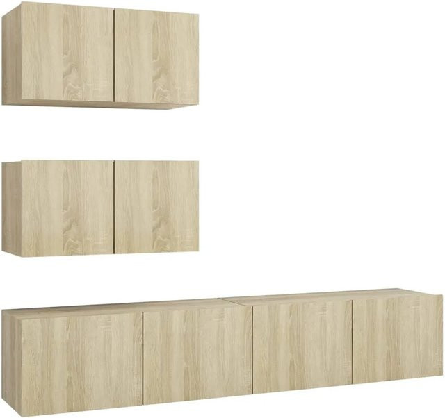 vidaXL 4-tlg. TV-Schrank-Set modern in Sonoma-Eiche, Wandmontage, Braun, 2 x B: 60 cm, T: 30 cm, H: 30 cm und 2 x B: 80 cm, T: 30 cm, H: 30 cm - Bild 1