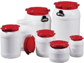 Industrial Quality Supplies Weithalsfass in Weiß mit rotem Deckel und Tragegriffen, Volumen: 42,0 l, Einfüllöffnung-Durchmesser: 28,2 cm - Bild 1