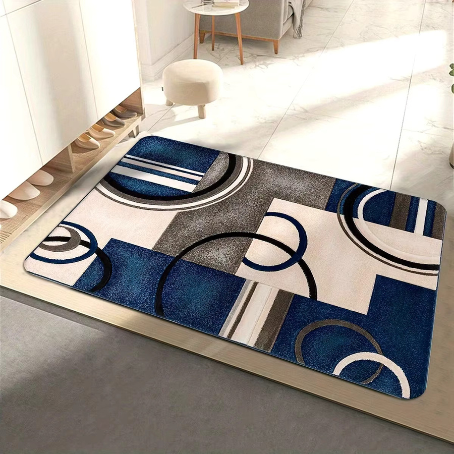 VIKAMA Patchwork Teppich in Blau und Rot mit geometrischem Design für Wohnzimmer, Schlafzimmer oder Küche - Bild 2