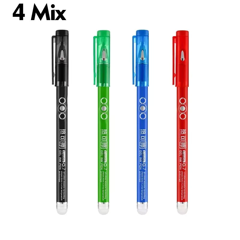 Set aus 4 oder 12 löschbaren Gel-Stiften mit Kugelspitze und 0,7 mm Mine in Schwarz, Blau, Rot und Grün - Bild 2