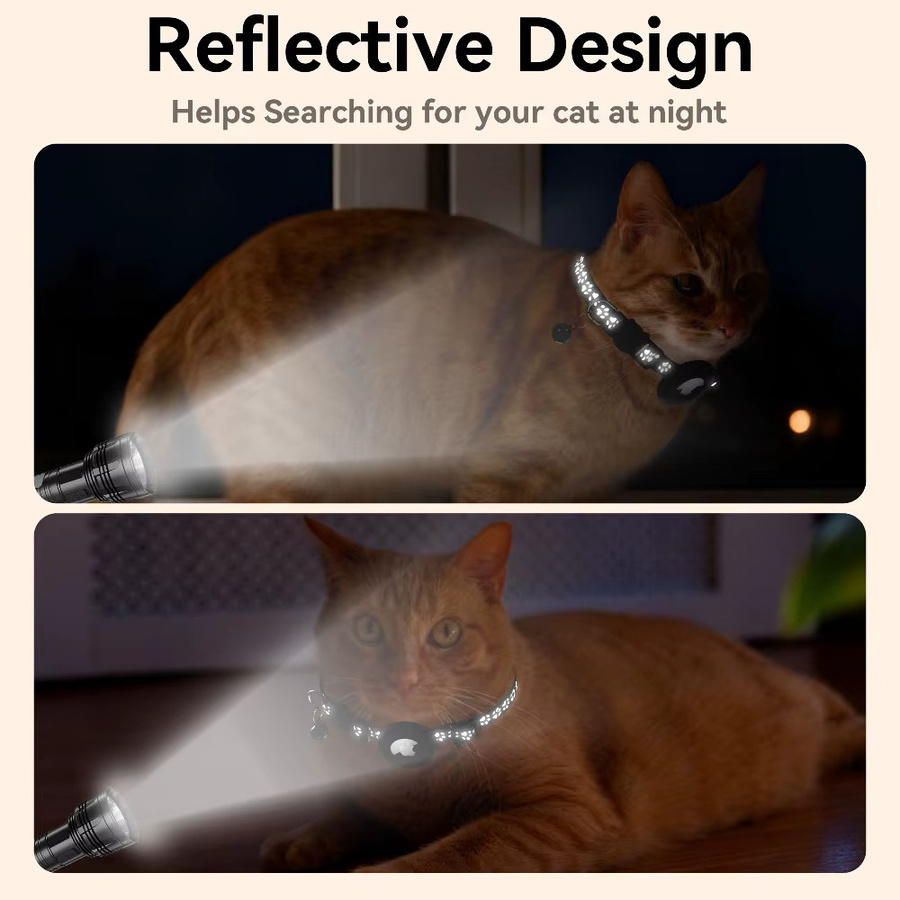 Reflektierendes Katzenhalsband mit verstecktem Halter für Apple AirTag GPS Tracker in Schwarz - Bild 6