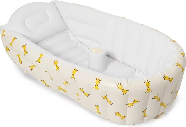 Faltbare aufblasbare Baby-Badewanne aus Kunststoff mit eingebauter Luftpumpe, rutschfest, Gelb-Weiß, B/T/H: 90,0 x 55,0 x 28,0 cm - Bild 1