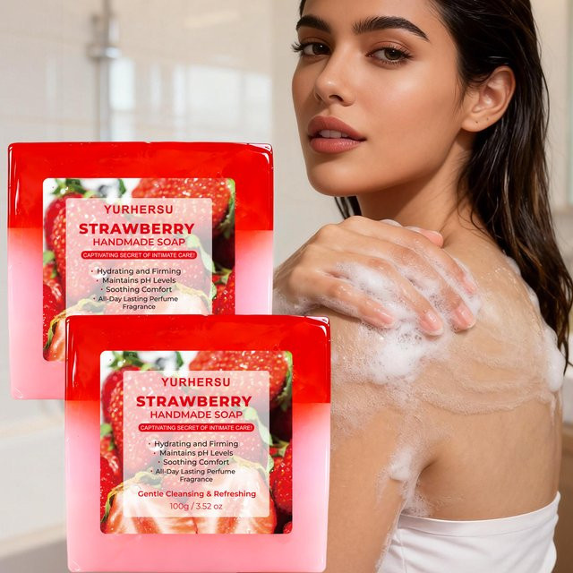 YURHERSU Erdbeerseife Peeling-Seife für Gesicht & Körper, Unisex - Bild 1