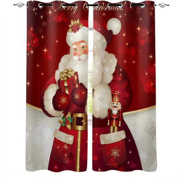Yiran Furniture Weihnachtsmann Verdunkelungsvorhänge mit Grafikmuster, Farbe: Rot, B: 55 cm, H: 120 cm - Bild 1