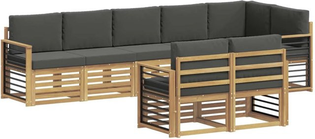 vidaXL Outdoor-Sofagarnitur 8-teilig in L-Form aus Akazienholz mit Polstern in Anthrazit und Weiß - Bild 1