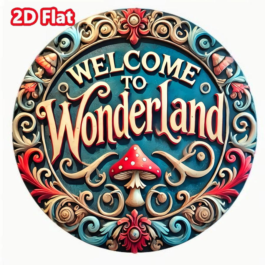 HELLOYOUNG Vintage Metallschild Willkommen im Wunderland Rund mit floralem Design, Mehrfarbig, Durchmesser: 20 cm - Bild 2