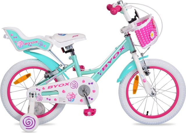 Byox Kinderfahrrad Cupcake 16 Zoll mit Stützrädern, Puppensitz, Korb, pink - Bild 1