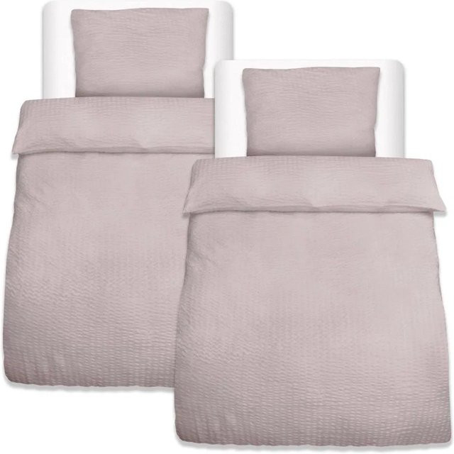 Beautissu 4-teiliges Seersucker Bettwäsche-Set aus Microfaser in Taupe, Bettbezug Breite: 135 cm, Höhe: 200 cm und Kissenbezug Breite: 80 cm, Höhe: 80 cm - Bild 1