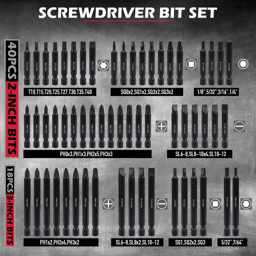 SEDY 232-teiliges Schraubendreher-Bit-Set aus Cr-V mit Sicherheitsbits, Mutternschrauber und Ratschenschlüssel - Bild 2