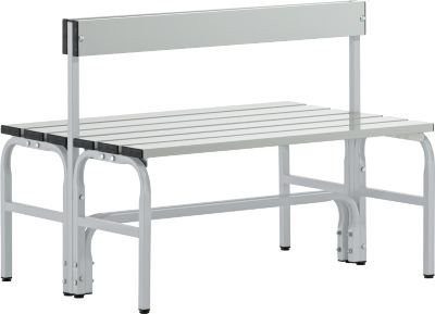 Sypro Umkleidebank mit Rückenteil aus Edelstahlrohr und Aluminium in Weiß, Breite: 150 cm - Bild 1