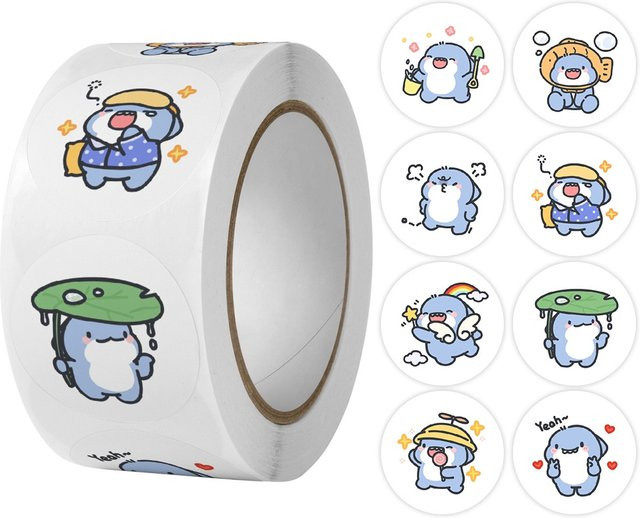BulingBulingStickers Cartoon Milch Drache Aufkleber für Kinder und Schüler, 500 Stück pro Rolle, Mehrfarbig - Bild 1