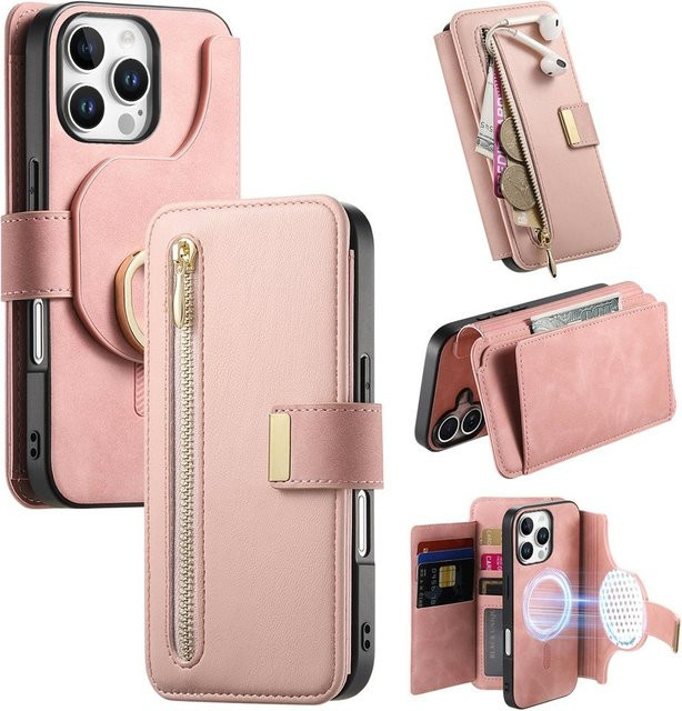 YULIN Leder Wallet Handyhülle 2 in 1 Flip Case mit Magnetischer Kartengeldbörse für iPhone 16E 16 Plus 15 Pro Max 14 13 12 11 in Grau - Bild 1