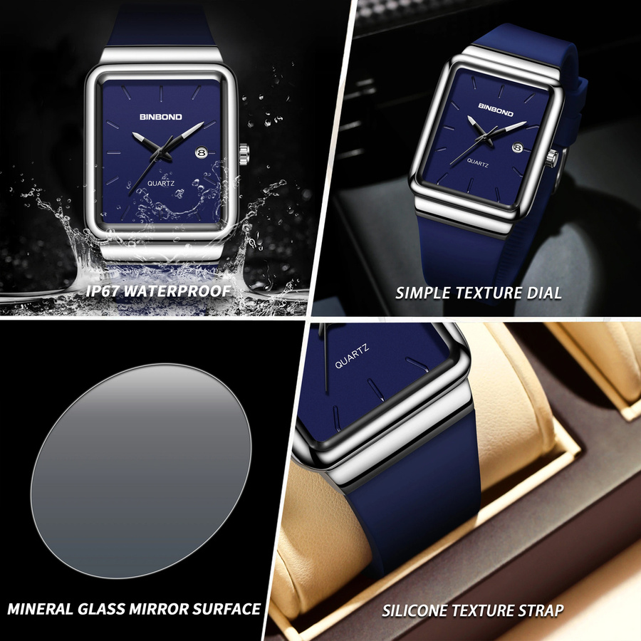 BINBOND Armbanduhr Quarz, Silikon, Blau, Herren - Bild 4