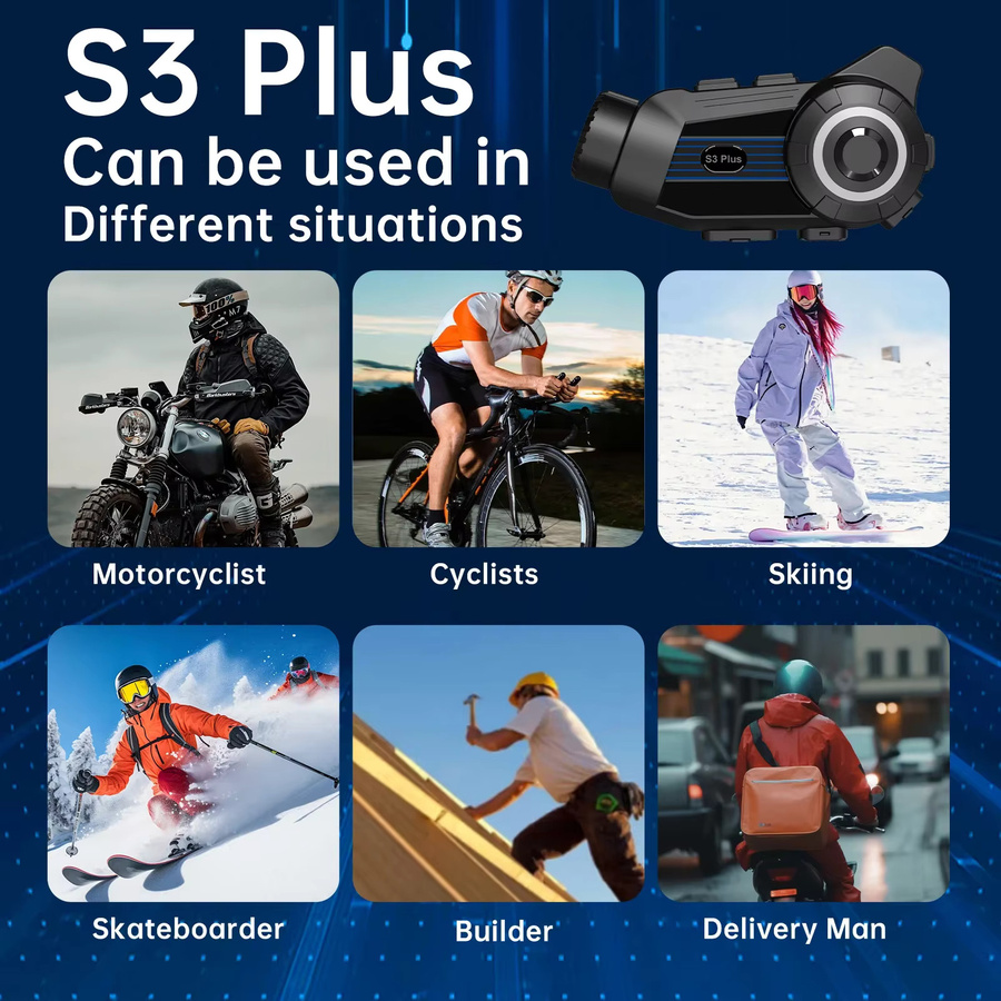 Eurofone S3 Plus Motorrad Bluetooth Headset Intercom mit 2K Video Recorder DVR, wasserdicht, Farbe: Schwarz - Bild 6