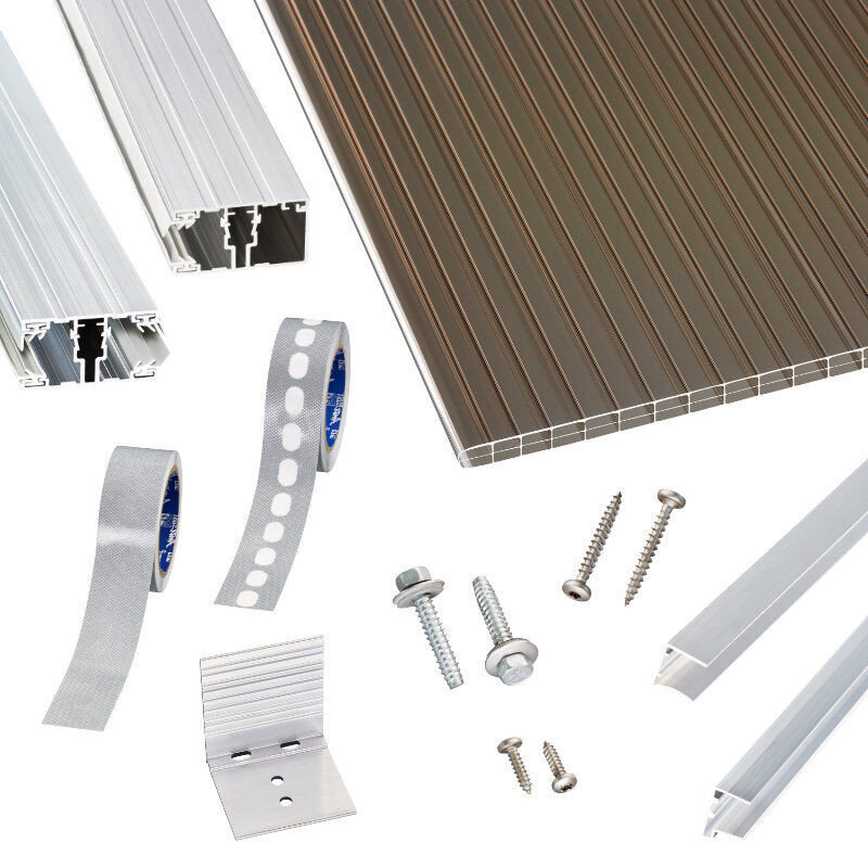 Scobalit Terrassendach-Set mit 16 mm Polycarbonat Stegplatten und Alu Verlegeprofilen in Bronze - Bild 1