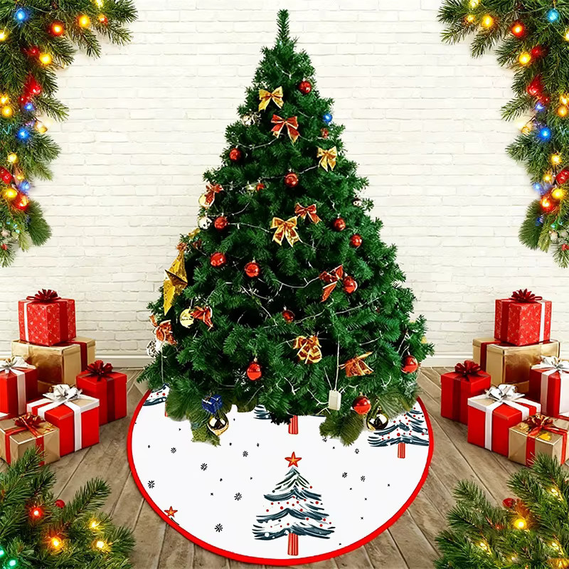 VIKAMA Weihnachtsbaumrock aus Textil in Weiß mit Schneeflocken- und Sternmuster, runder Baumrock zur Weihnachtsdekoration - Bild 4