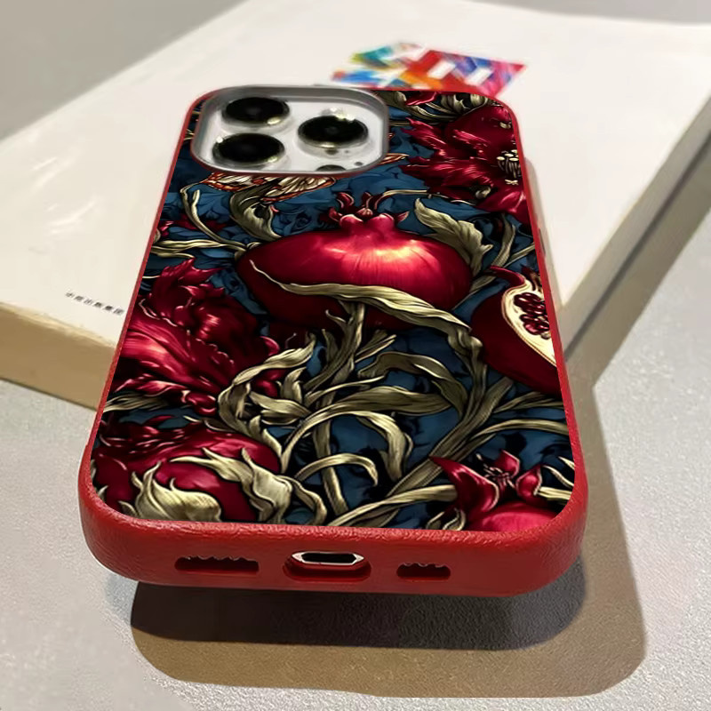 Apple iPhone Handyhülle aus TPU im Vintage Granatapfel Design für iPhone 17 16 15 14 13 12 11 Pro Max XS X XR 7 8 Plus Ästhetische Schutzhülle - Bild 3
