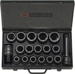 Facom 3/4 Zoll Impact Sechskant-Steckschlüssel Set mit Metallkoffer, 18-teilig, Schwarz - Bild 1